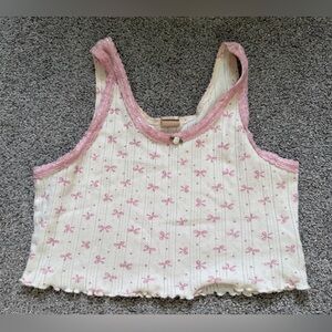 Messy Bun Just Chilling Pointelle Camisole Cami Tank Top in Pink Bow White XS